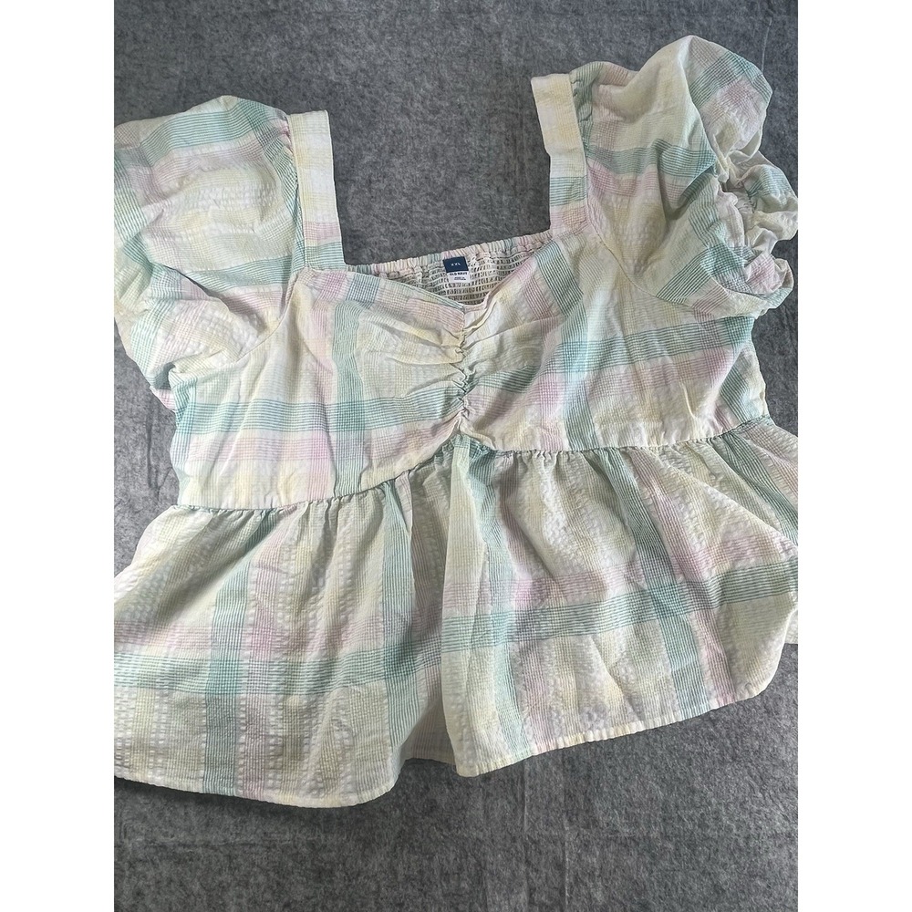 Old Navy Cropped Top Women Plus Size 2X‎ Plaid Puff Sleeve Smocked Baby Doll